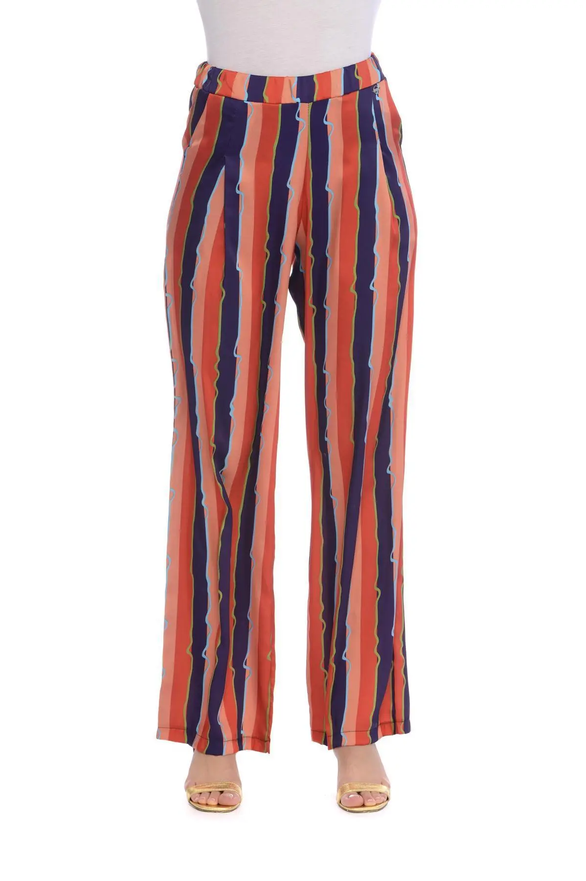 Pantalone palazzo a righe ARANCIO-BLU