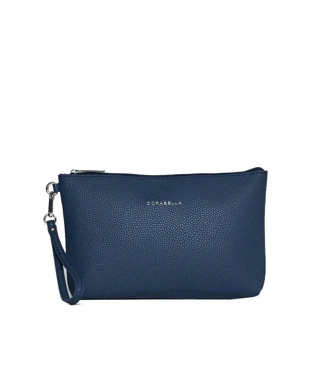 Clutch in ecopelle a grana con logo sul davanti e cinturino da polso BLU