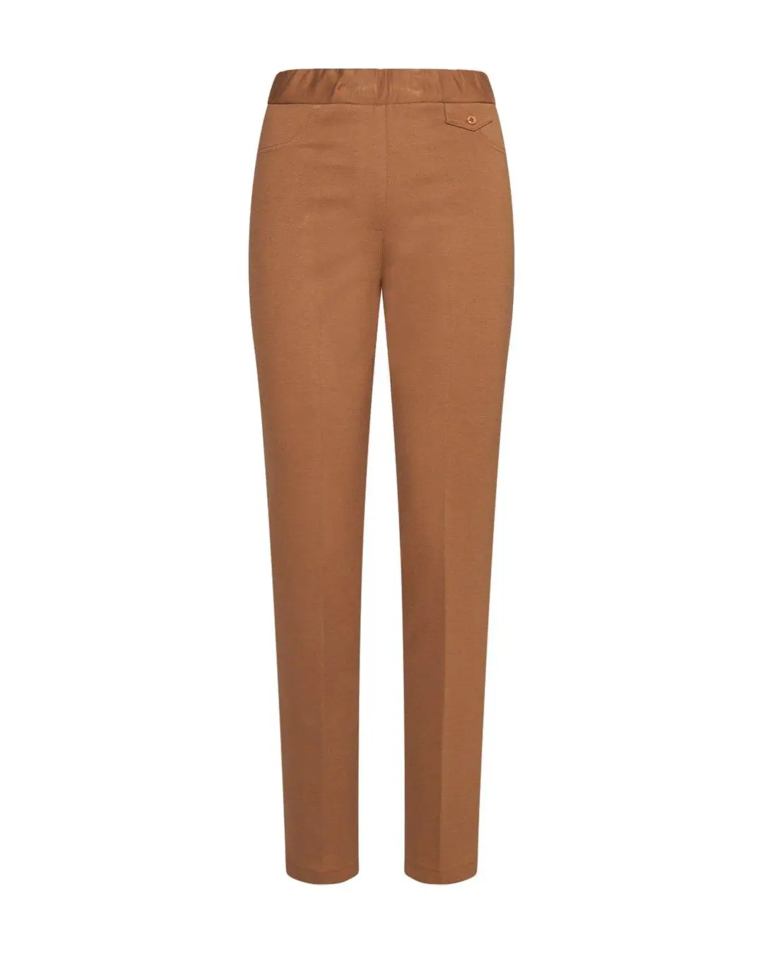Pantaloni con vita elastica e pattina con bottone CAMMELLO - Image 2