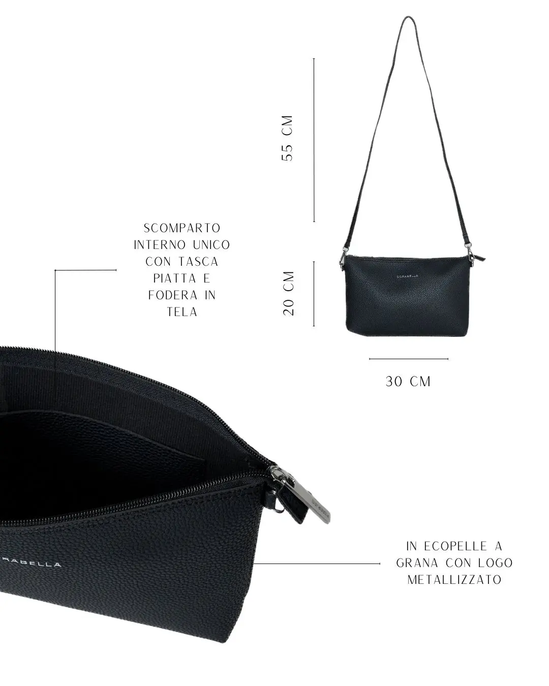 Borsa a tracolla Easy smart in ecopelle a grana con logo sul davanti NERO - Image 2