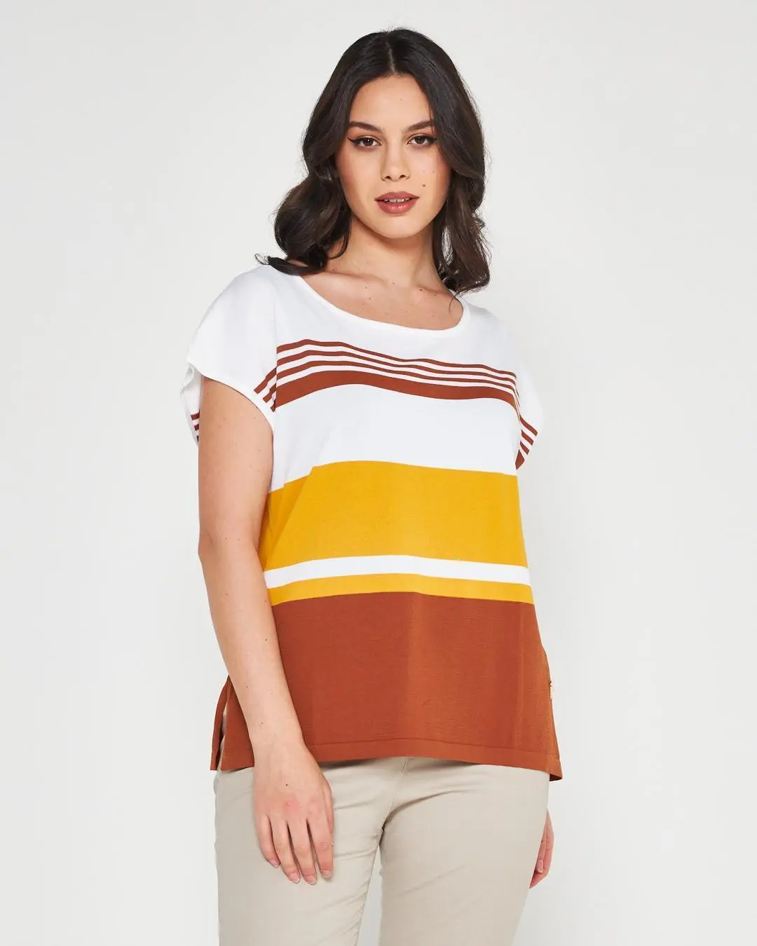Maglia kimono WHITE-BURNT CACAO - Image 3
