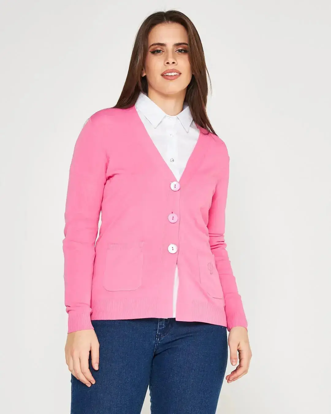 Cardigan scollo a V in maglia di misto viscosa con logo in strass. - Image 20