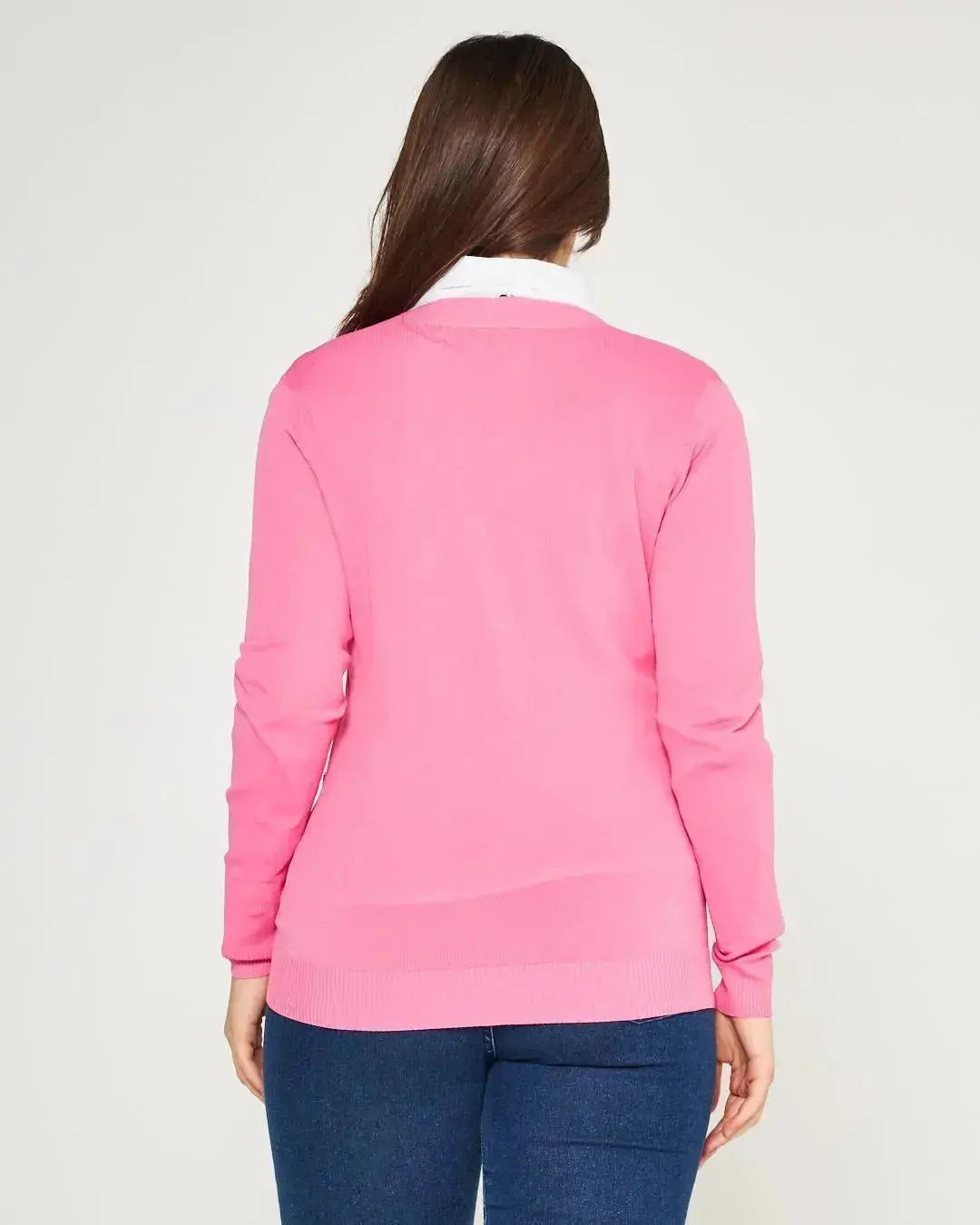 Cardigan scollo a V in maglia di misto viscosa con logo in strass. - Image 22