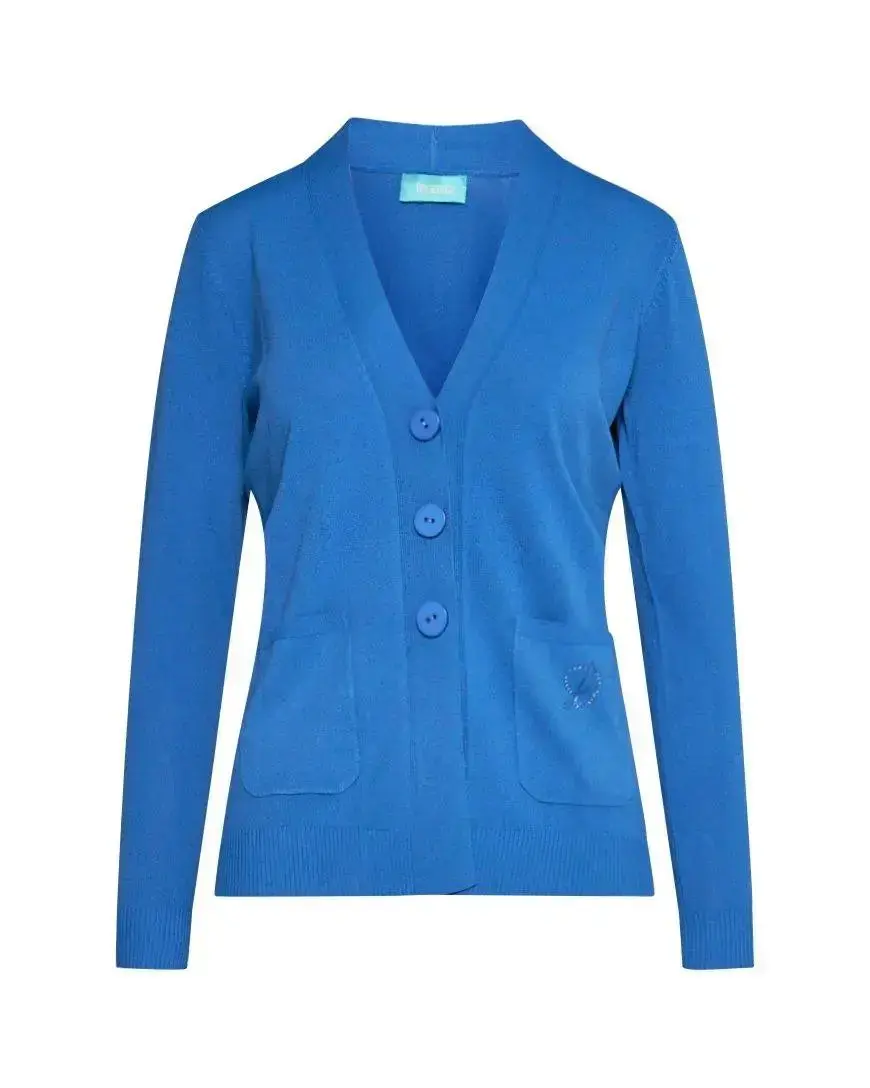 Cardigan scollo a V in maglia di misto viscosa con logo in strass. - Image 5