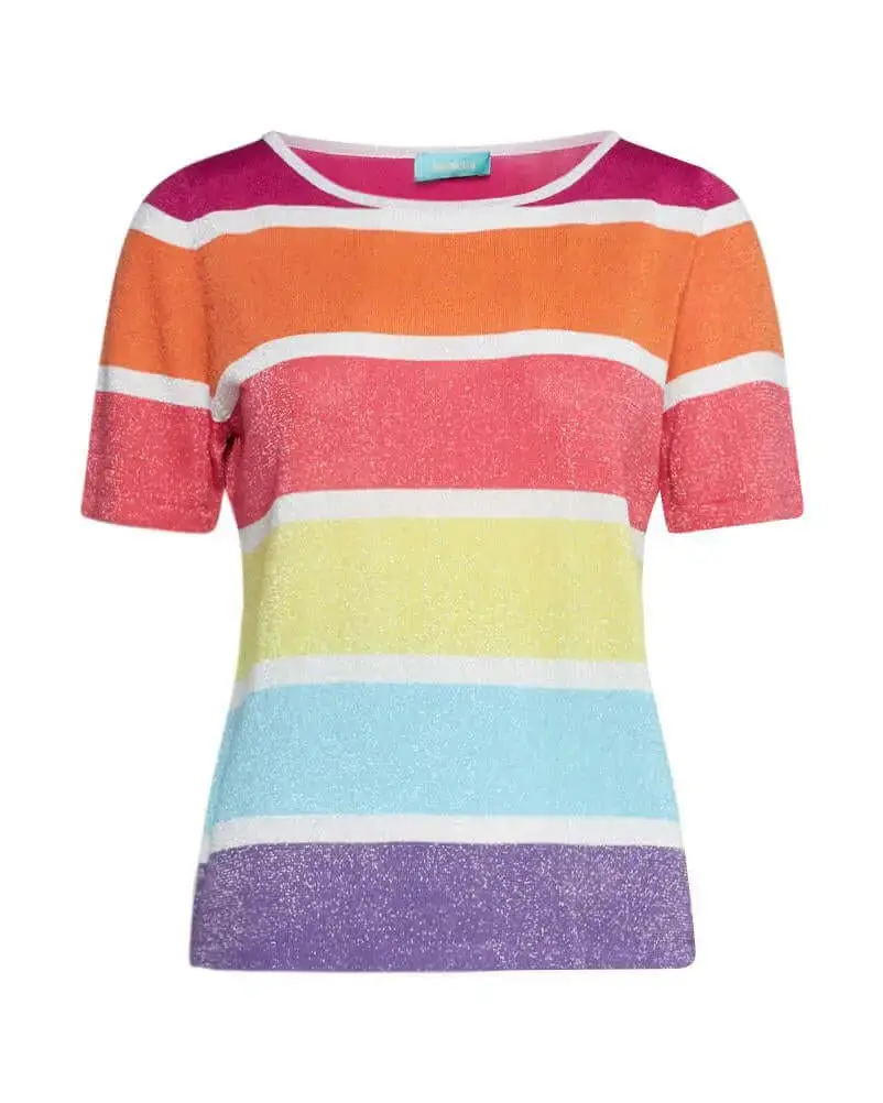 Maglia girocollo in filato di misto viscosa a righe lurex MULTICOLOR
