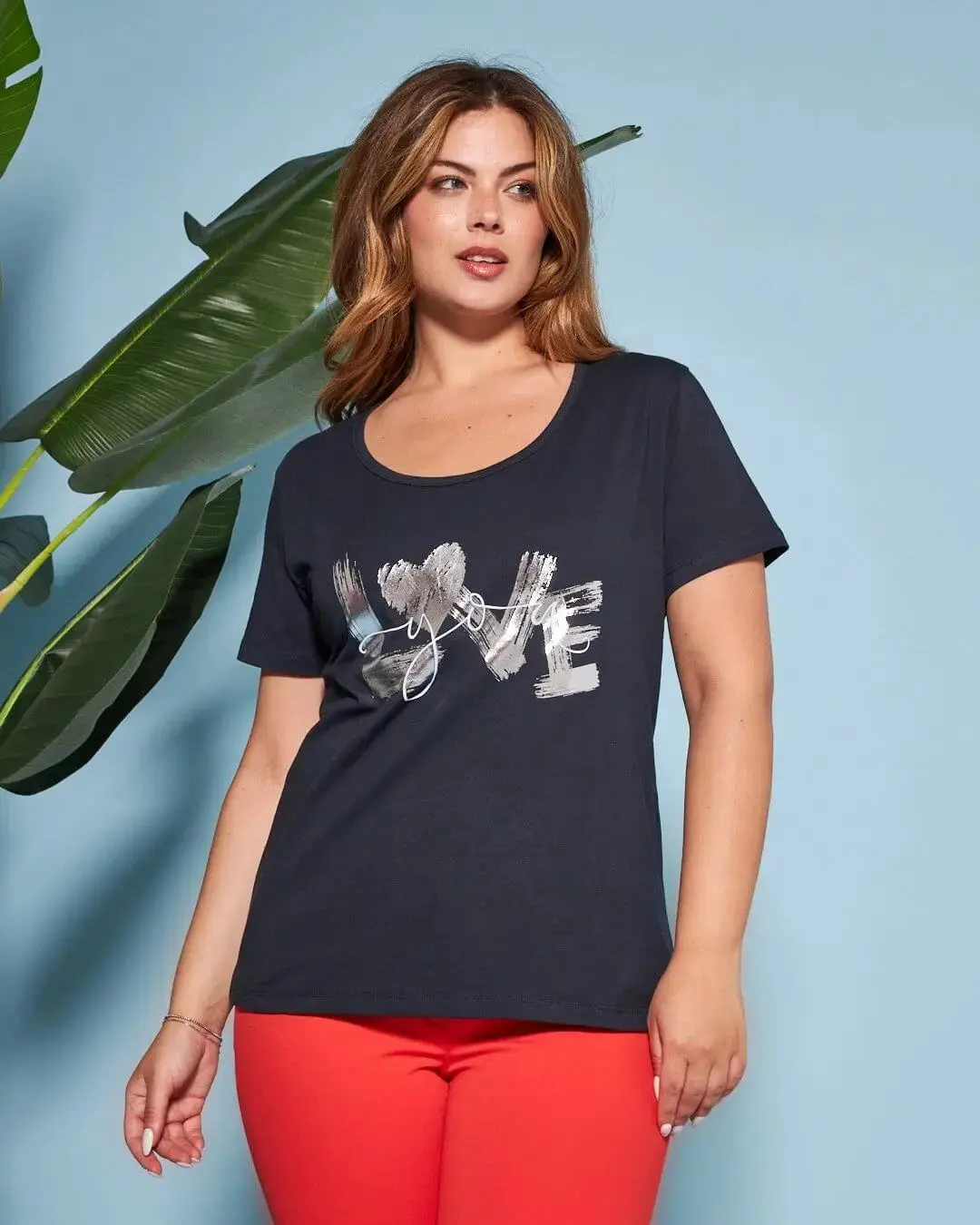 T-shirt in jersey di cotone elasticizzato con stampa LOVE BLU - Image 2