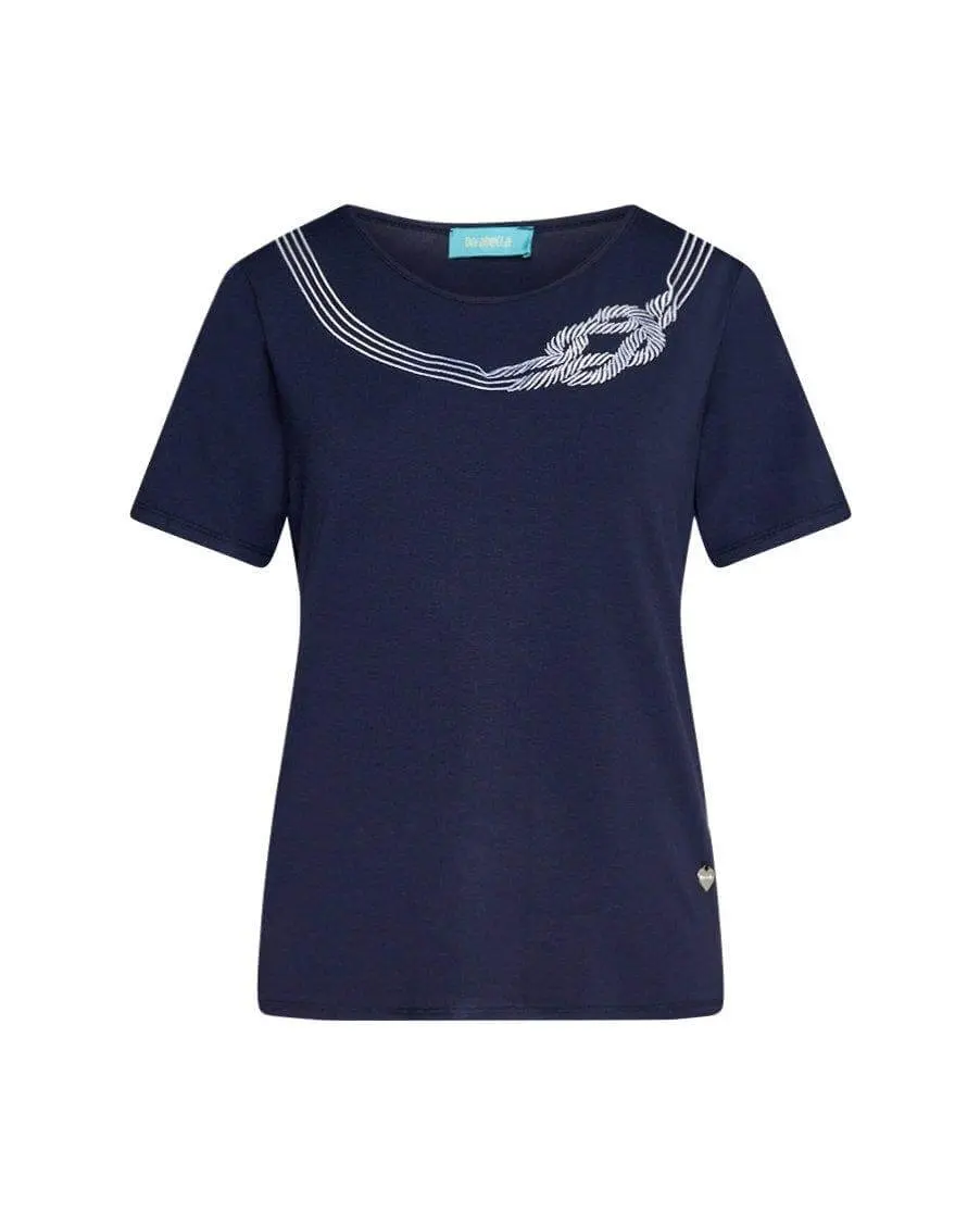 T-shirt mezza manica in jersey di viscosa elasticizzata con ricami lurex BLU