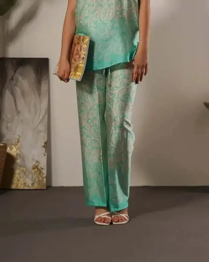 Pantalone in raso in fantasia paisley con coulisse MENTA - Image 2