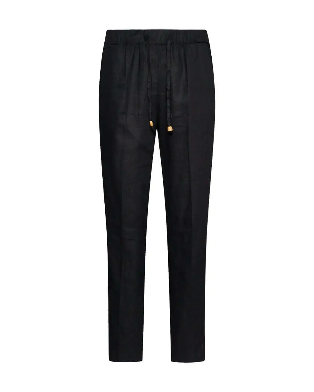 Pantalone in misto lino/viscosa con dettaglio passamaneria NERO