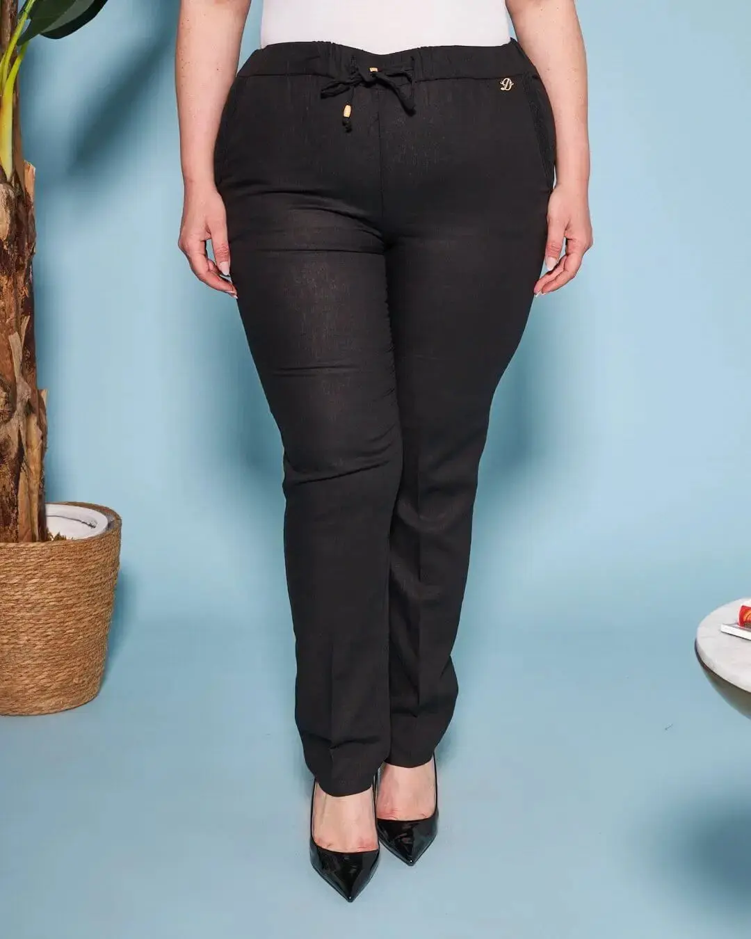 Pantalone in misto lino/viscosa con dettaglio passamaneria NERO - Image 2