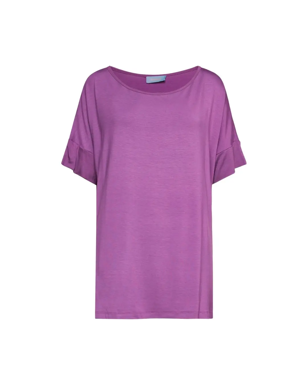 Maglia in filato di viscosa elasticizzata tinta unita con scollo rotondo e maniche kimono. VIOLA - Image 2