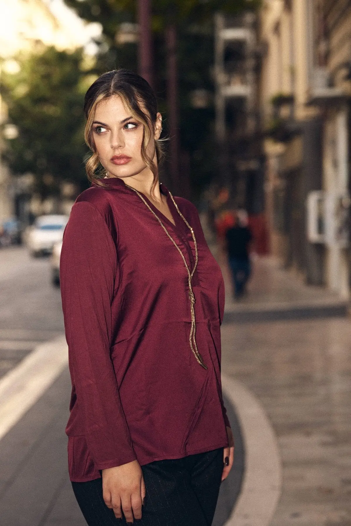 CAMICIA CON SCOLLO SERAFINO BURGUNDY - Image 2
