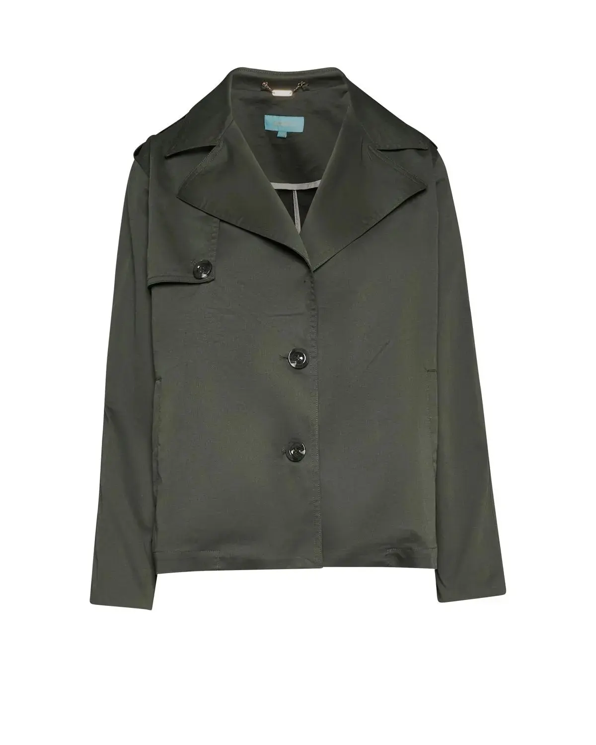 Trench corto con sprone laterale, collo e rever MILITARE
