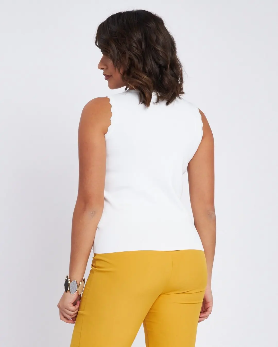 Top con orli ondulati e strass frontali BIANCO - Image 4
