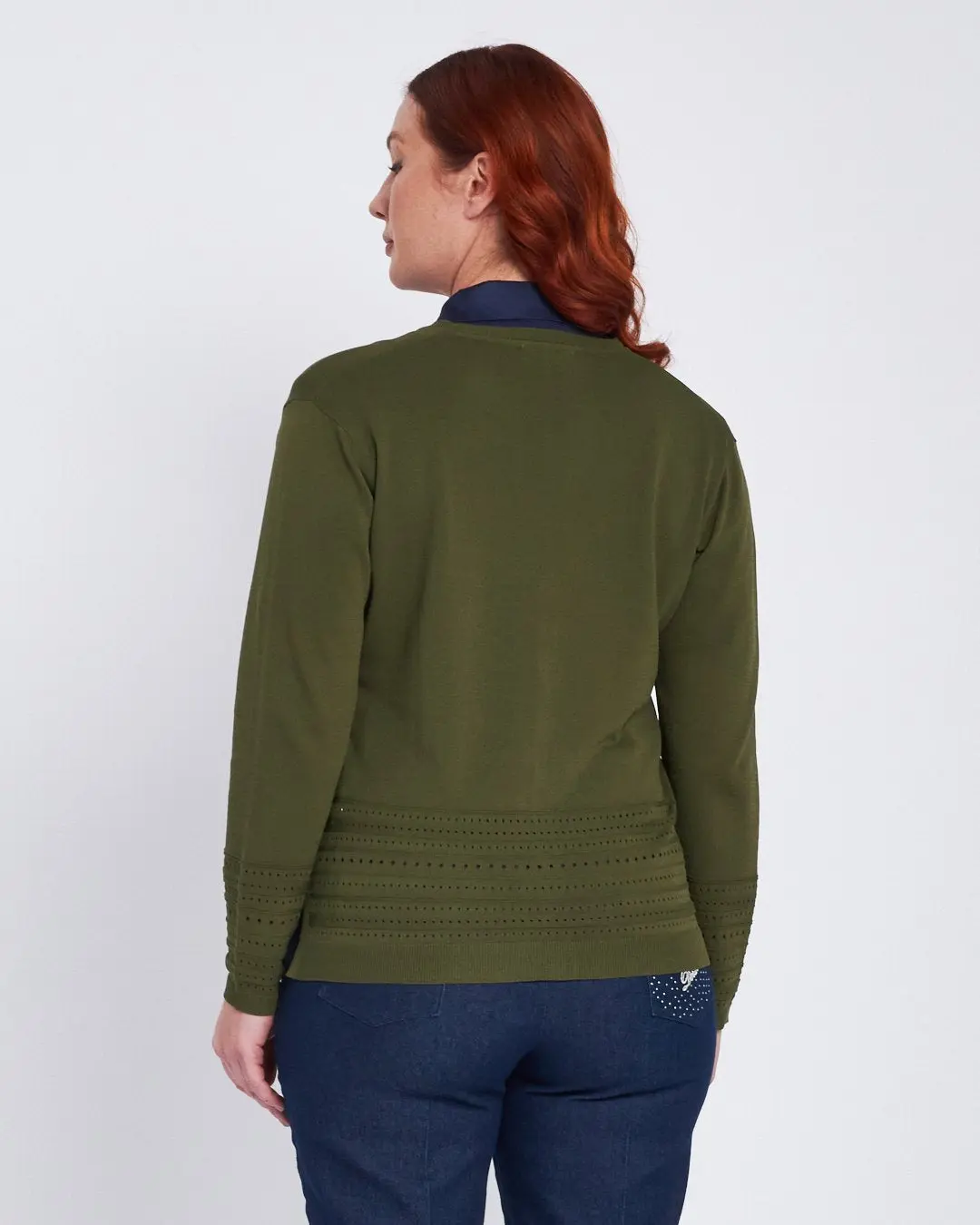 Cardigan con bottoni e trafori sul fondo MILITARE - Image 4