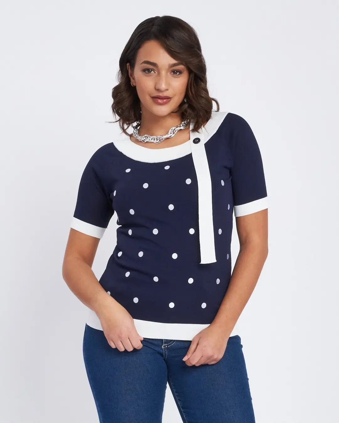 Maglia a pois con cinturino pendente BIANCO - Image 2