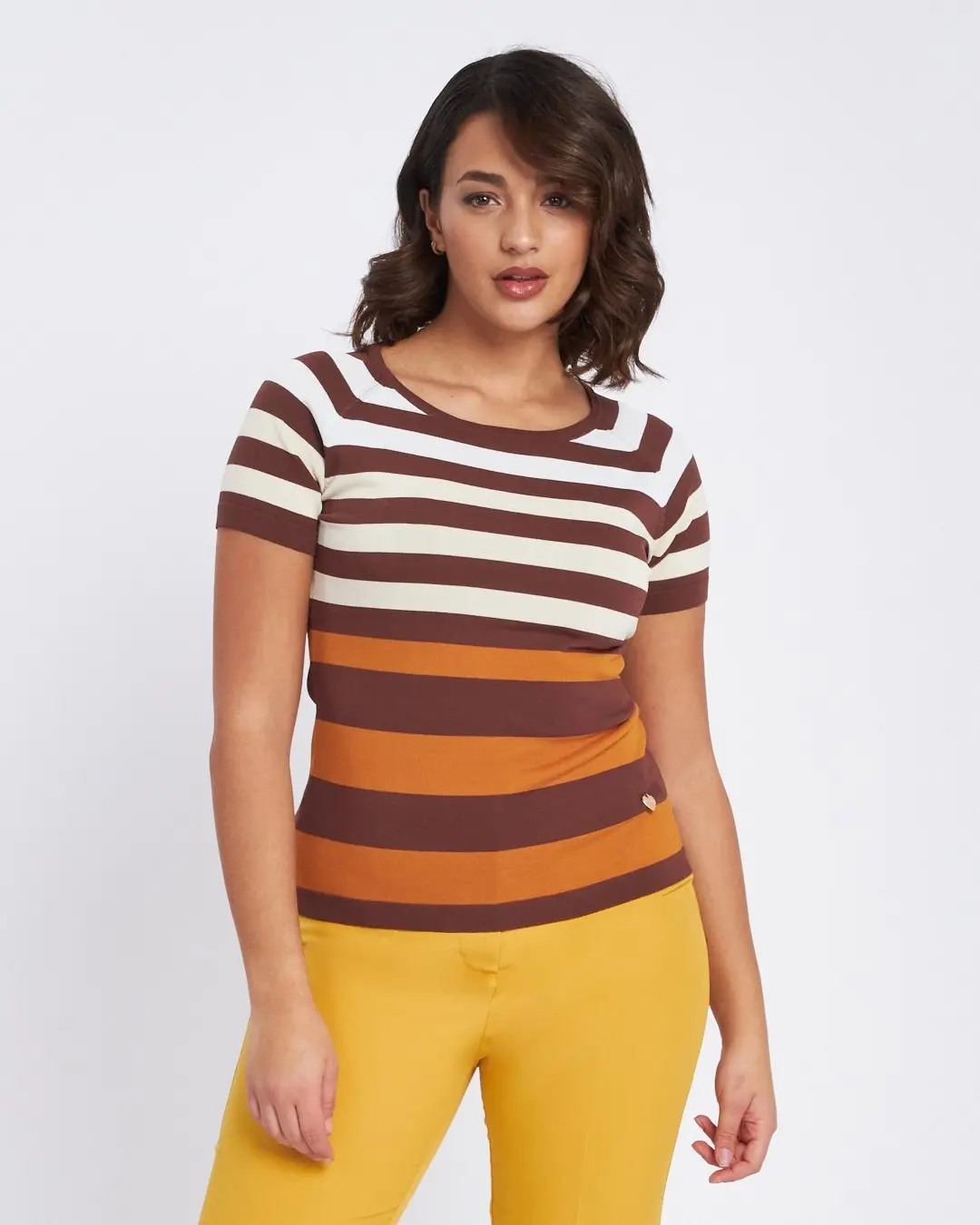 Maglia a righe con mezze maniche raglan CACAO - Image 2