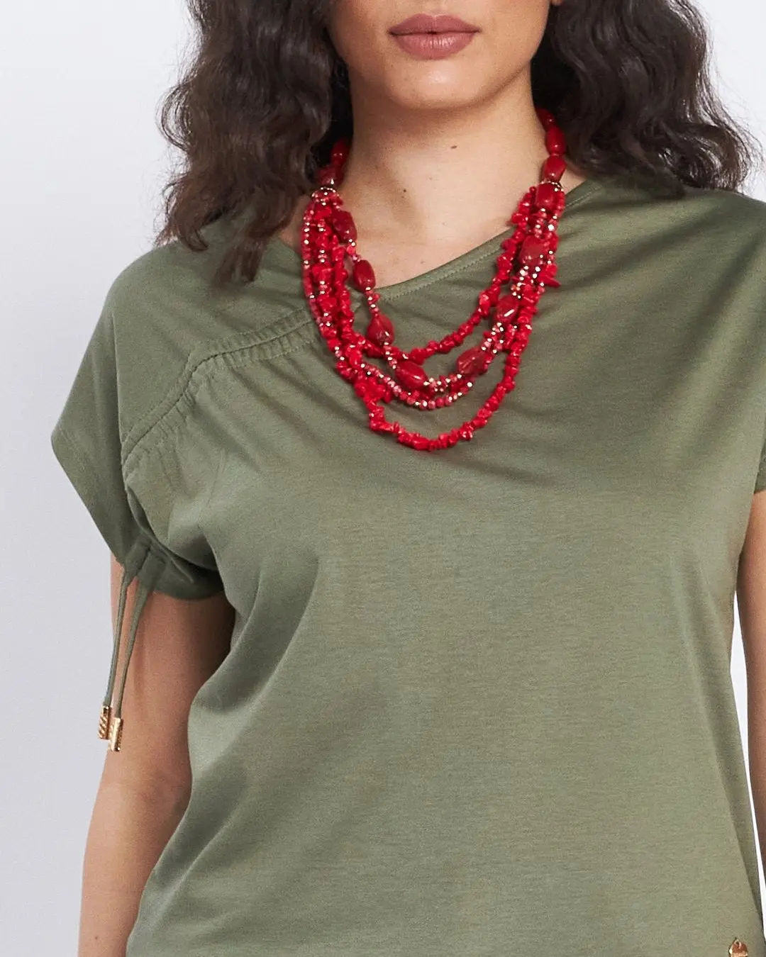 T-shirt con coulisse asimmetrica laterale MILITARE - Image 3