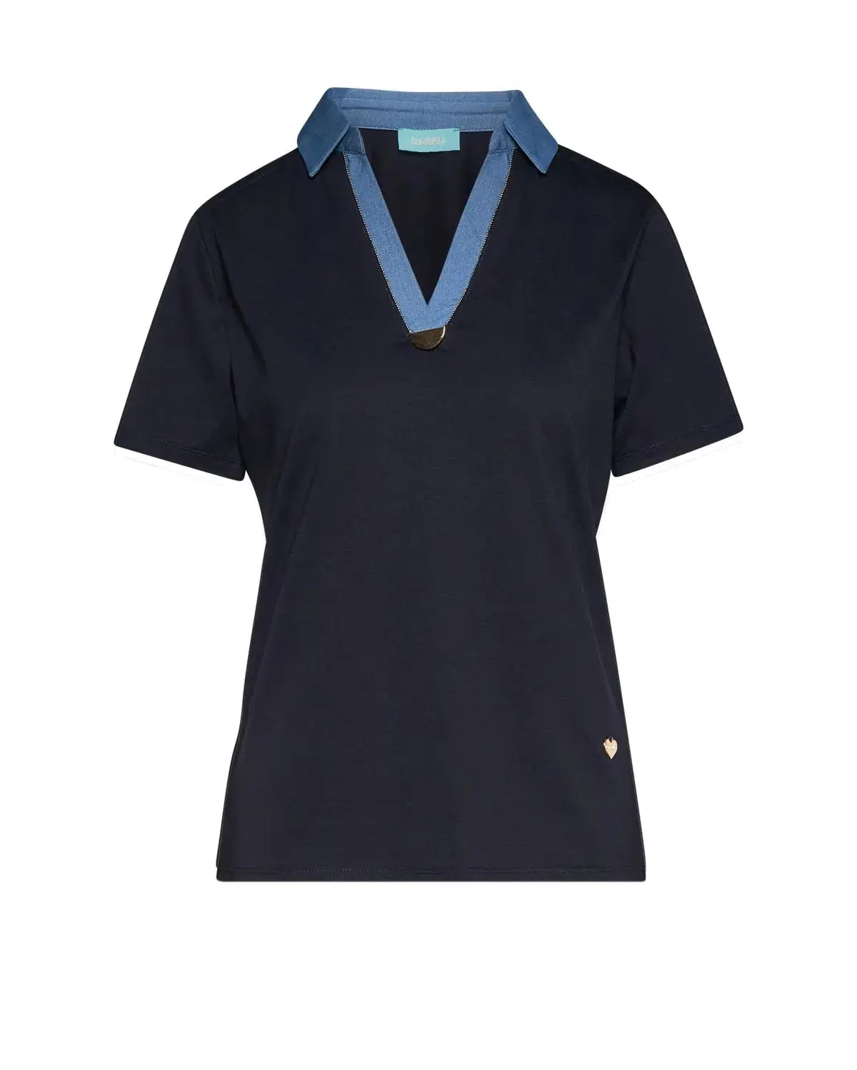 T-shirt con inserto in chambray e microchain BLU