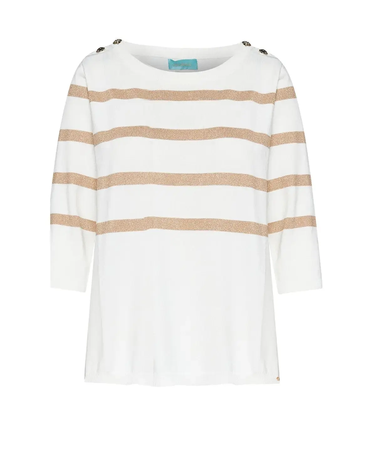 Maglia a righe in misto lurex con bottoni BIANCO
