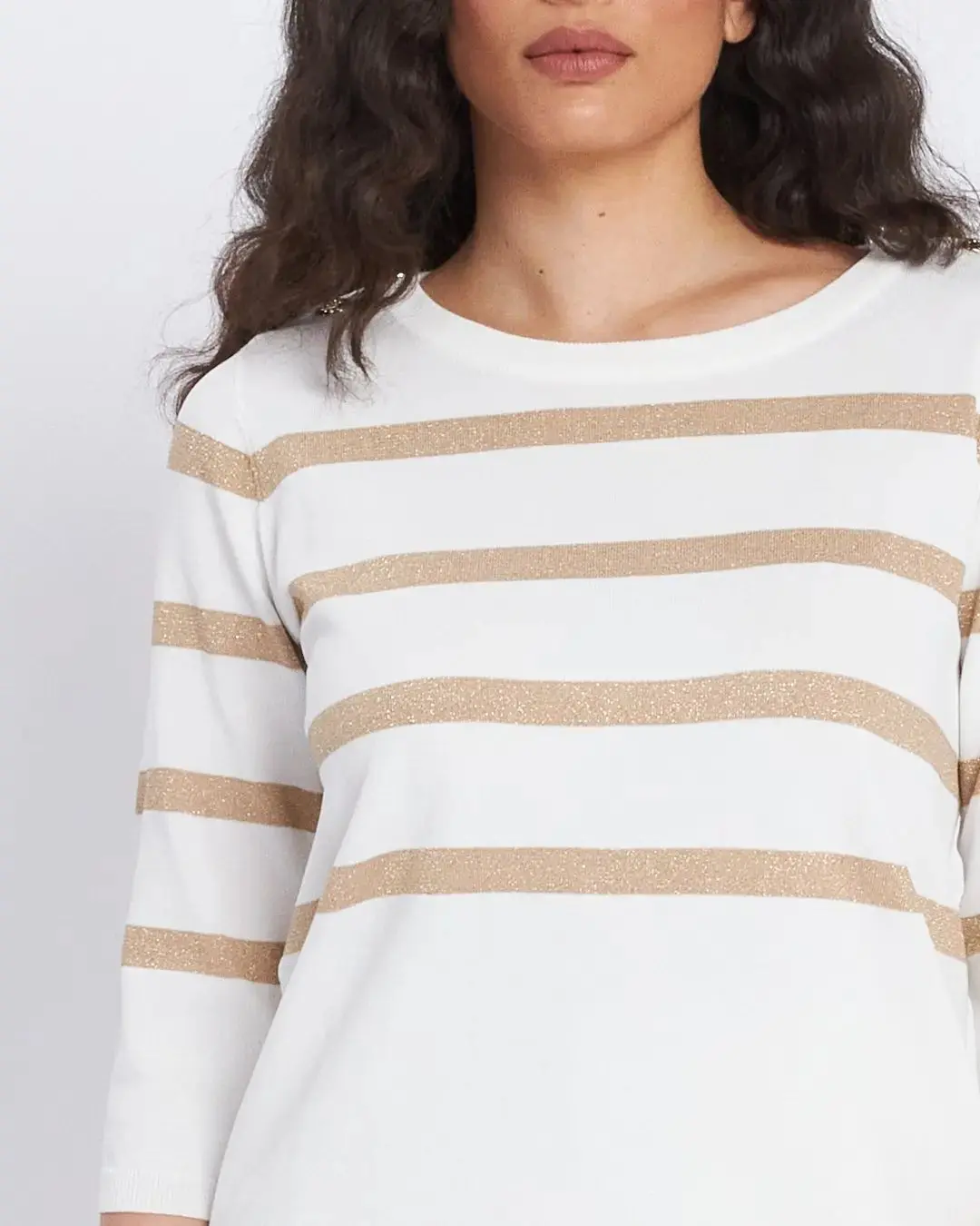Maglia a righe in misto lurex con bottoni BIANCO - Image 2
