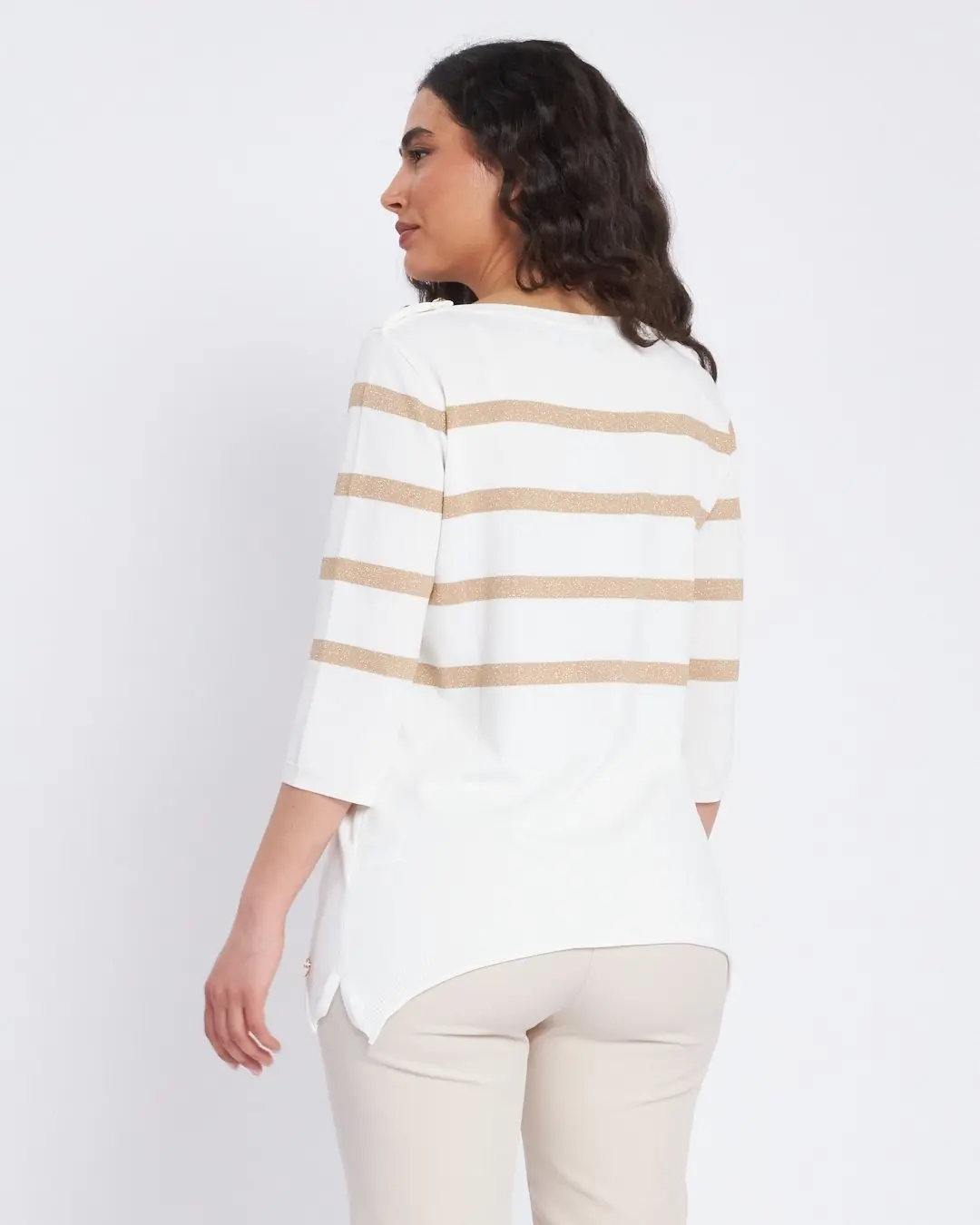 Maglia a righe in misto lurex con bottoni BIANCO - Image 4