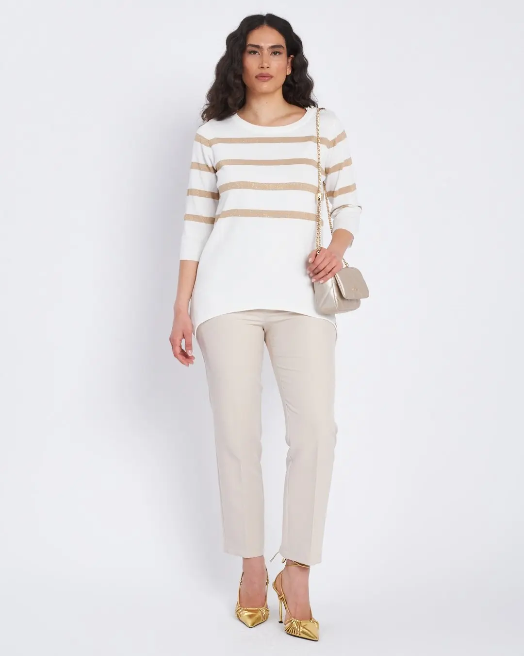 Maglia a righe in misto lurex con bottoni BIANCO - Image 5