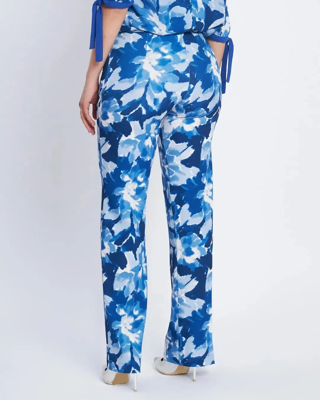 Pantalone straigh fit in cady a fantasia BLU CHINA - Image 3