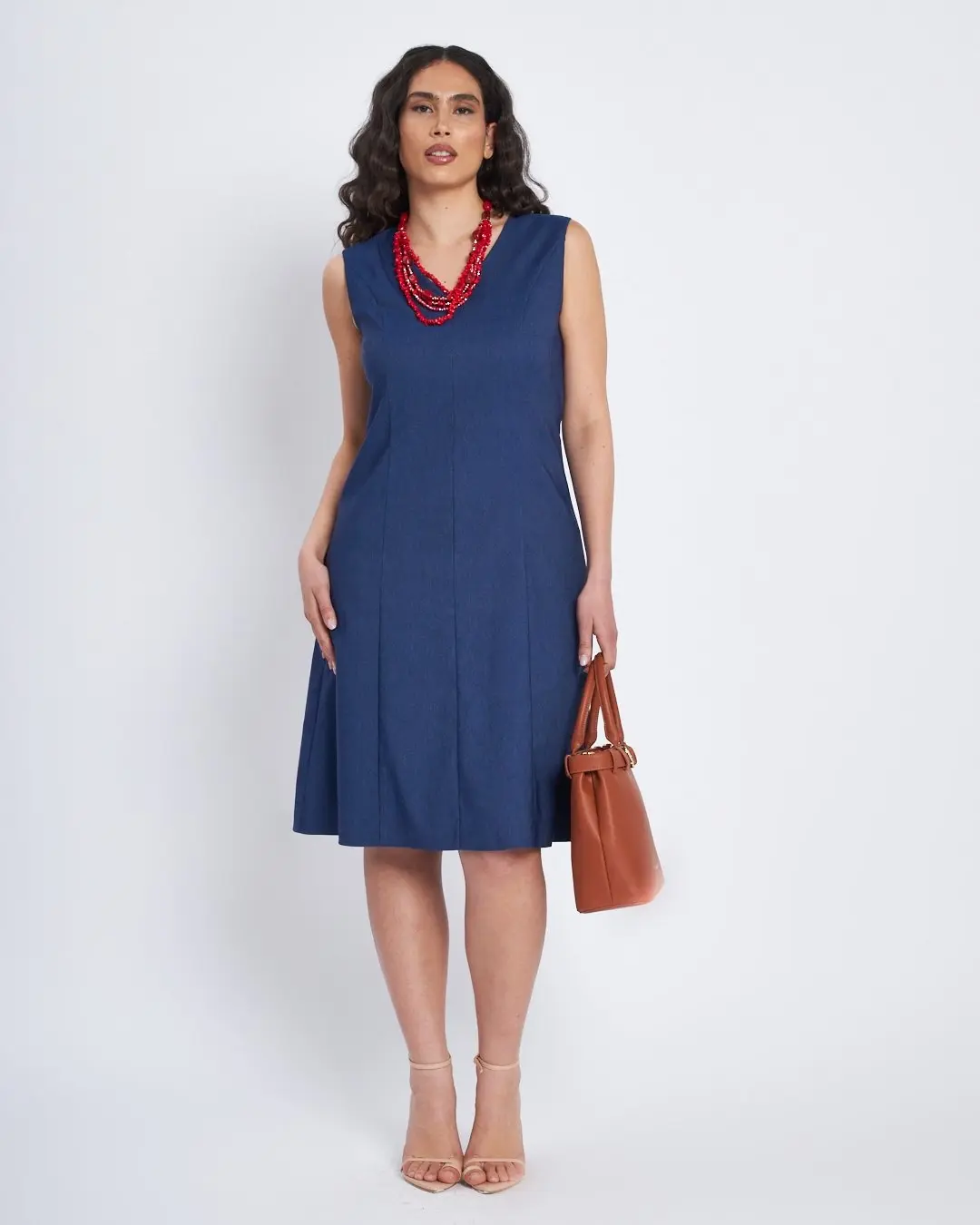 Abito svasato con scollo a V e fianchetti DENIM