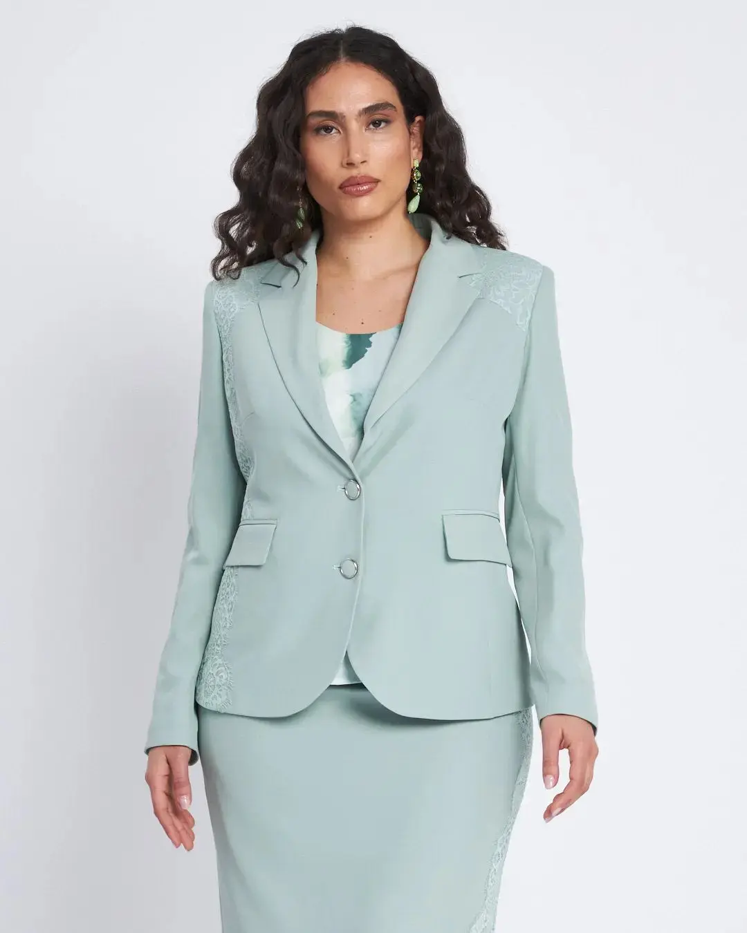 Giacca con pattine ed inserti asimmetrici in pizzo ALOE - Image 2