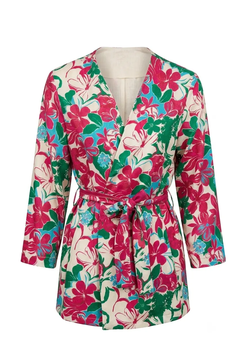 Blazer stampato con fusciacca bicolor