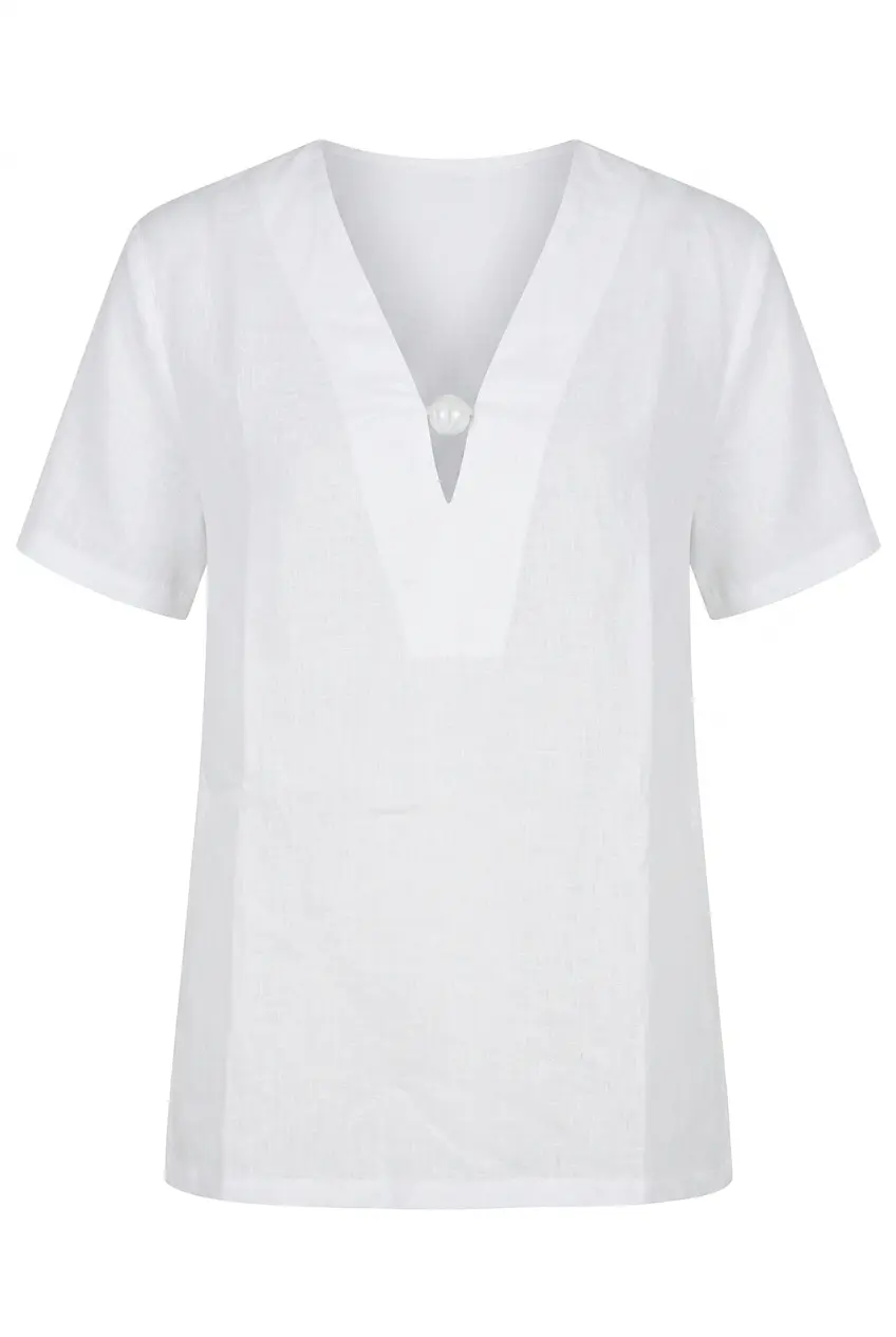 Blusa bi-materiale in Lino