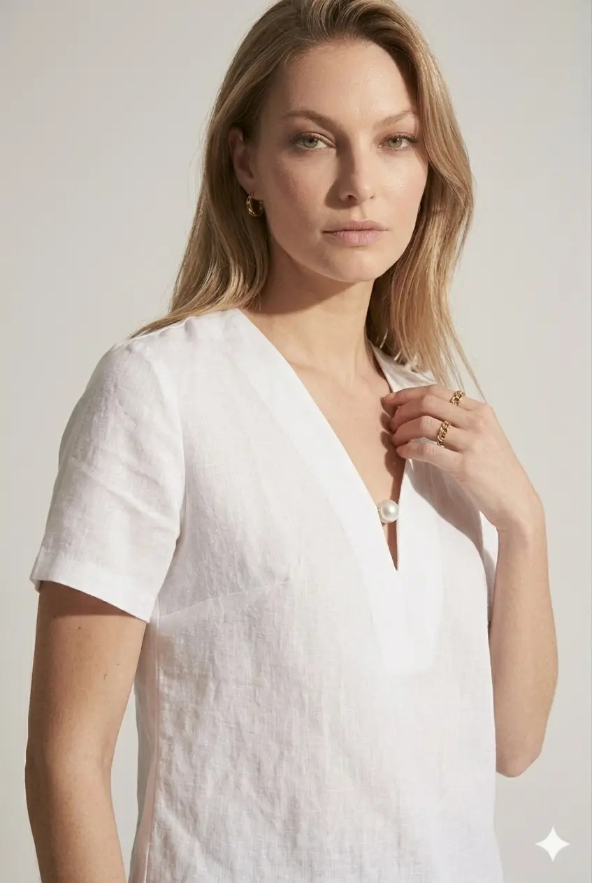 Blusa bi-materiale in Lino - Image 3