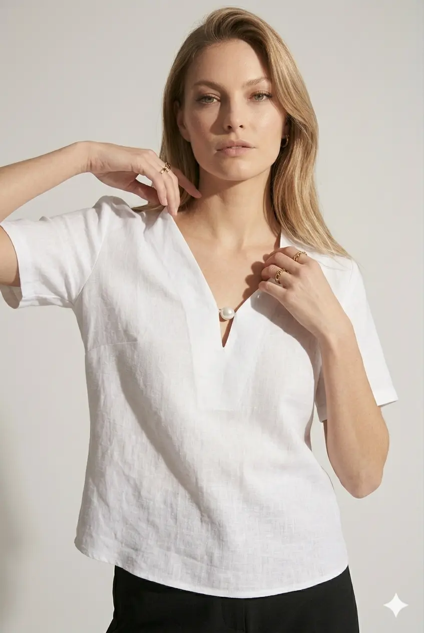 Blusa bi-materiale in Lino - Image 4