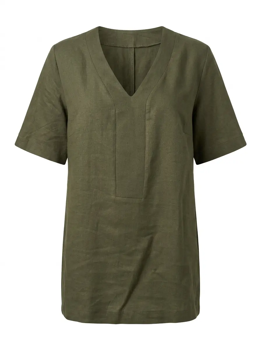 Blusa con scollo a V in misto lino e viscosa