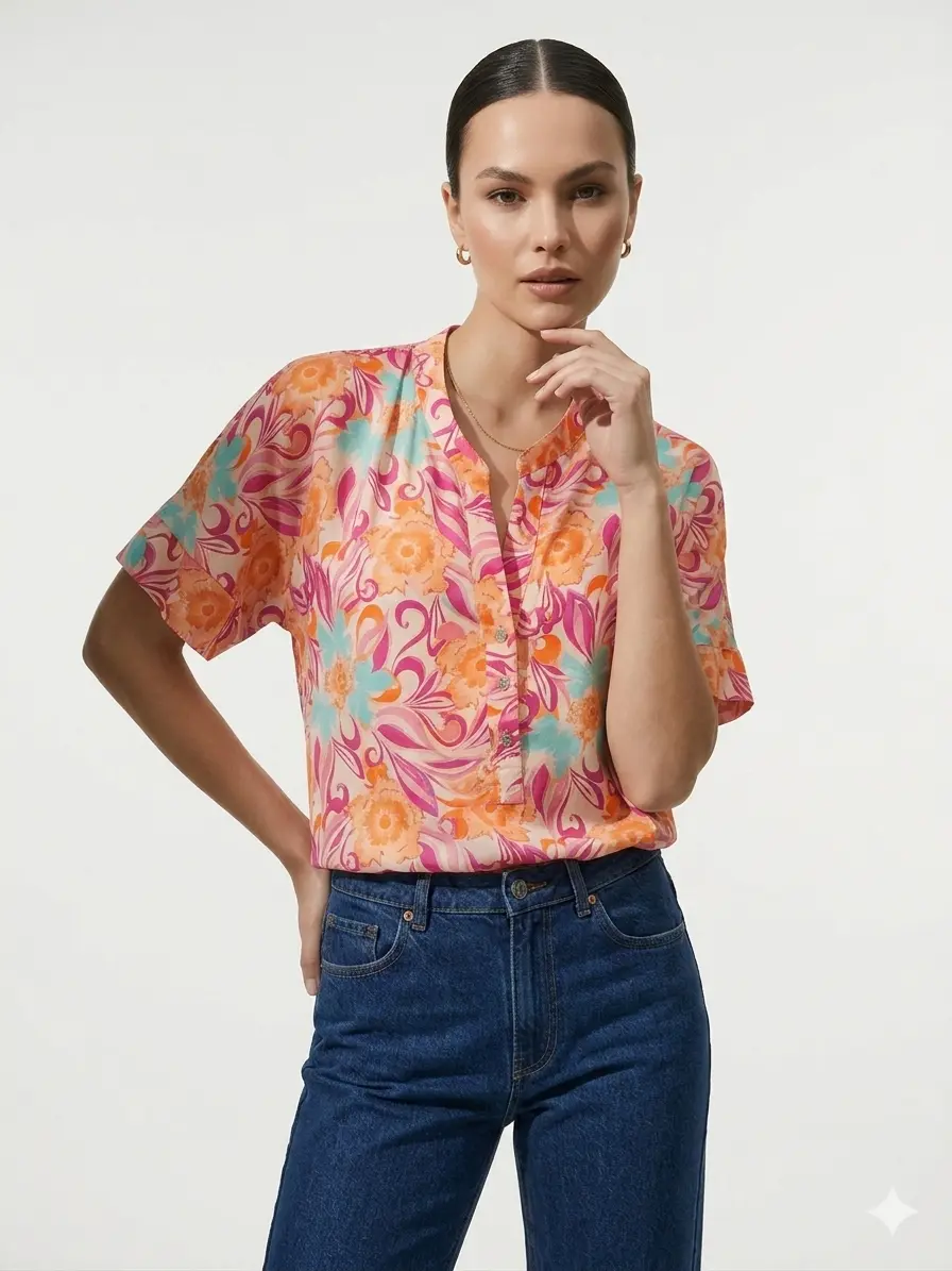 Blusa mezza manica con collo coreana - Image 3
