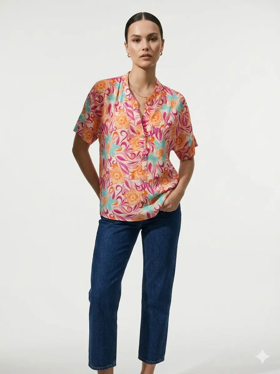 Blusa mezza manica con collo coreana - Image 4