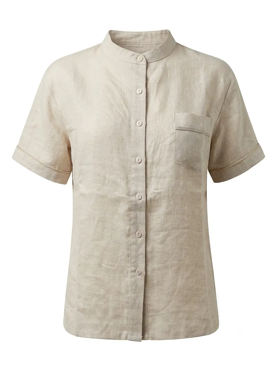 Camicia coreana con taschino  e passamaneria in 100% lino