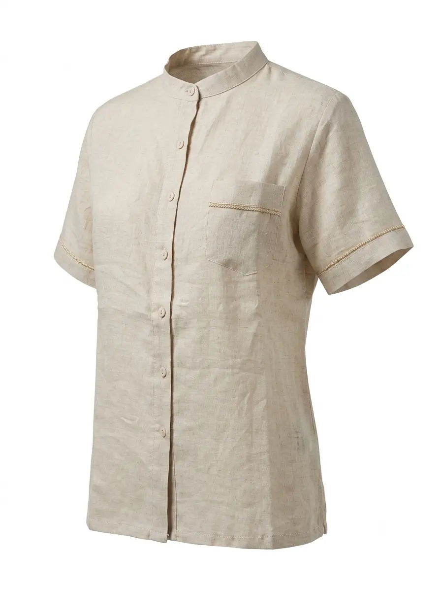 Camicia coreana con taschino  e passamaneria in 100% lino - Image 2