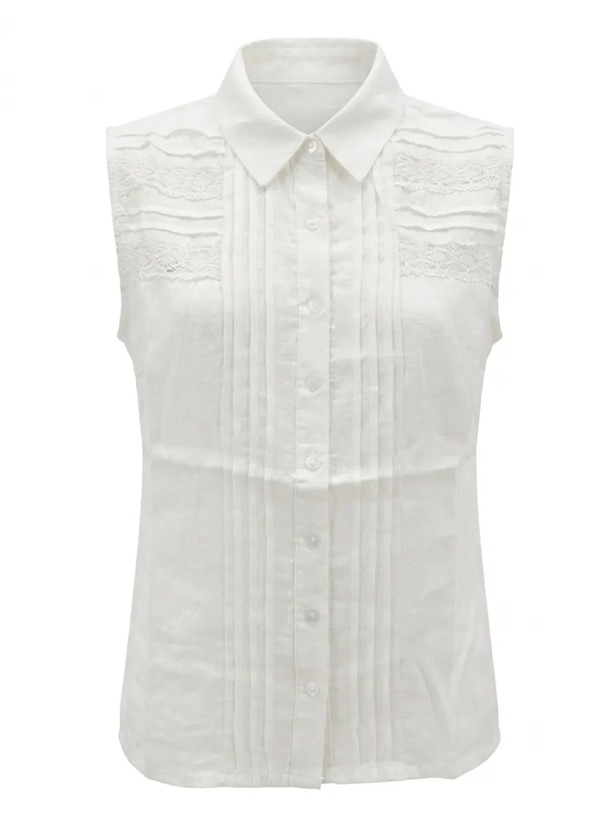 Camicia giromanica con colletto e trine in pizzo sul davanti