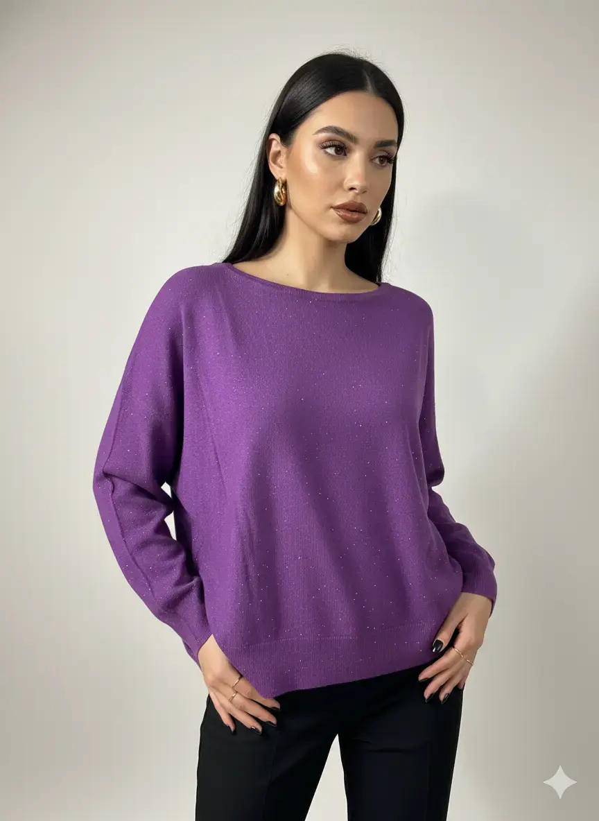 Maglia girocollo con micro paillettes - Image 2