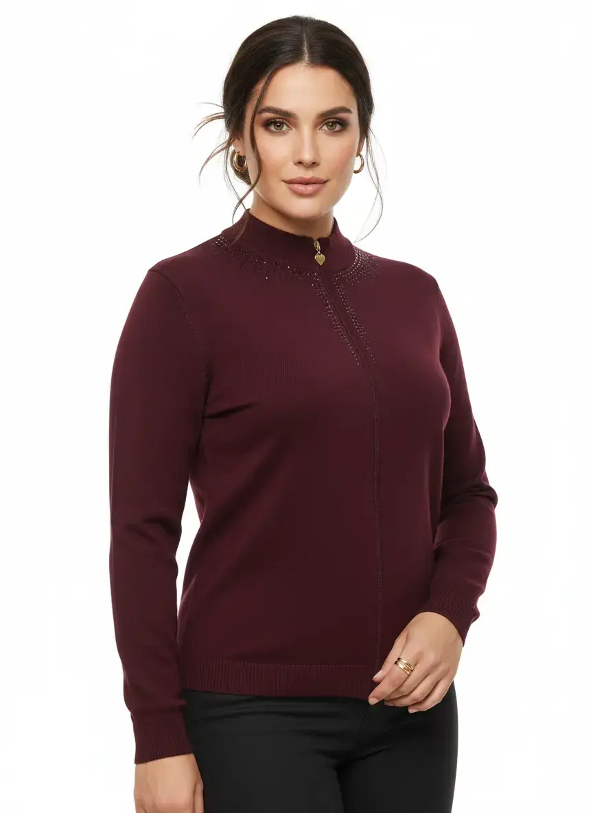 Mock neck zip con applicazione - Image 2