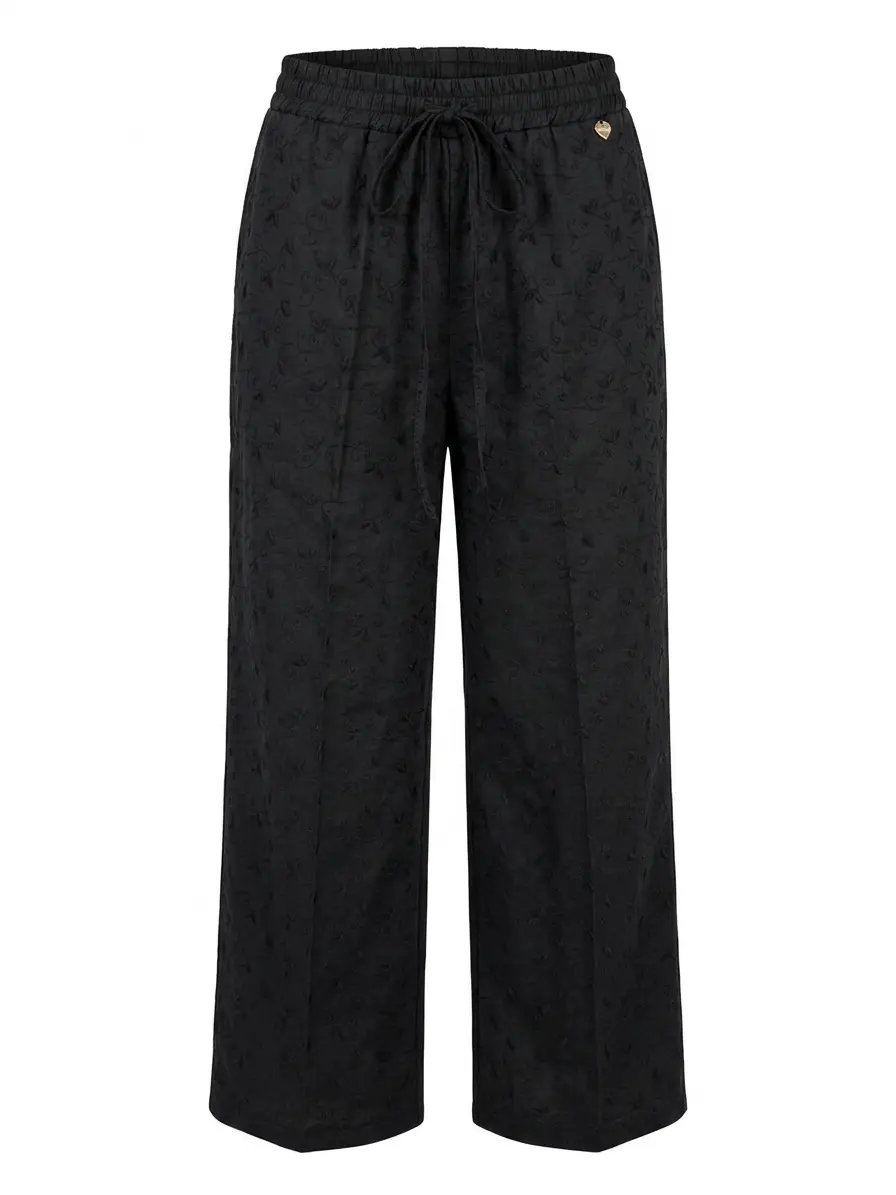 Pantalone con ricami floreali e bustino elastico