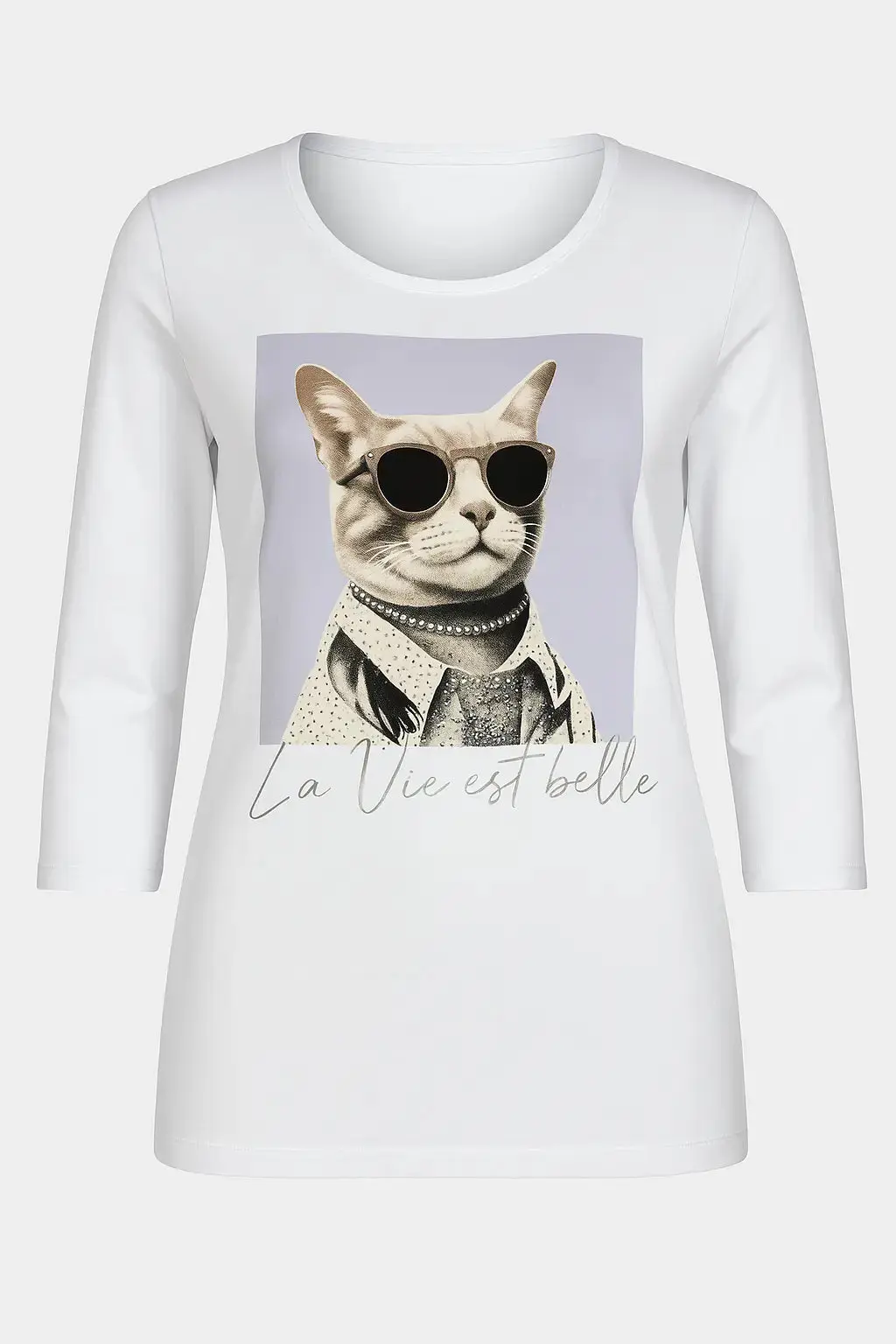 T-shirt girocollo con manica a 3/4 e stampa