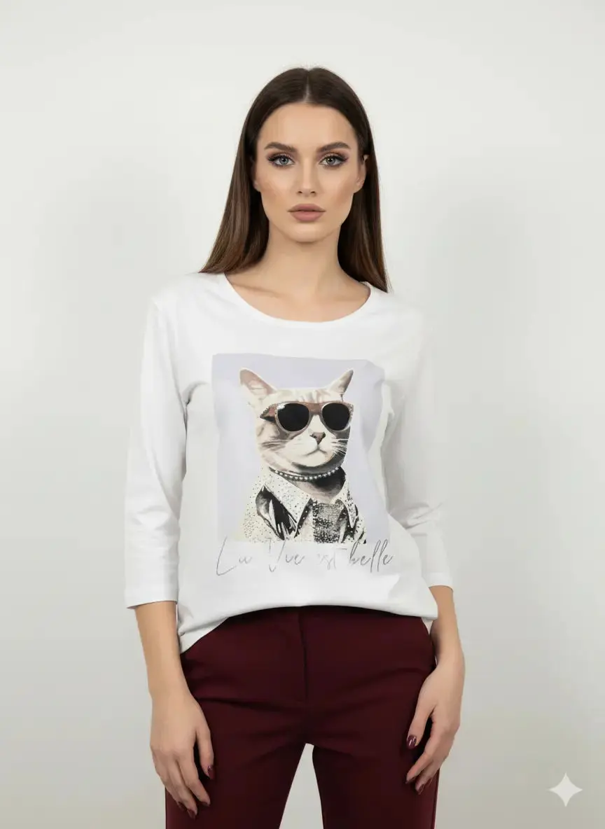 T-shirt girocollo con manica a 3/4 e stampa - Image 2