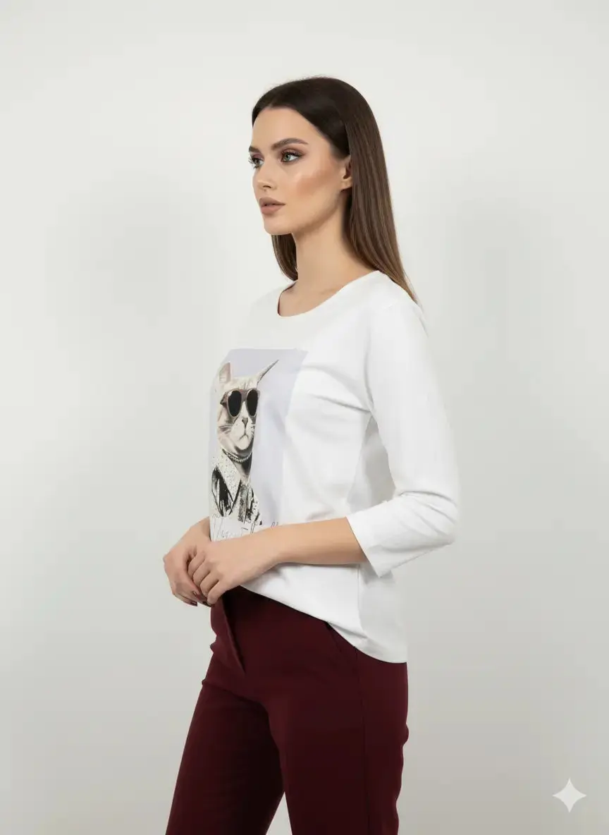T-shirt girocollo con manica a 3/4 e stampa - Image 3